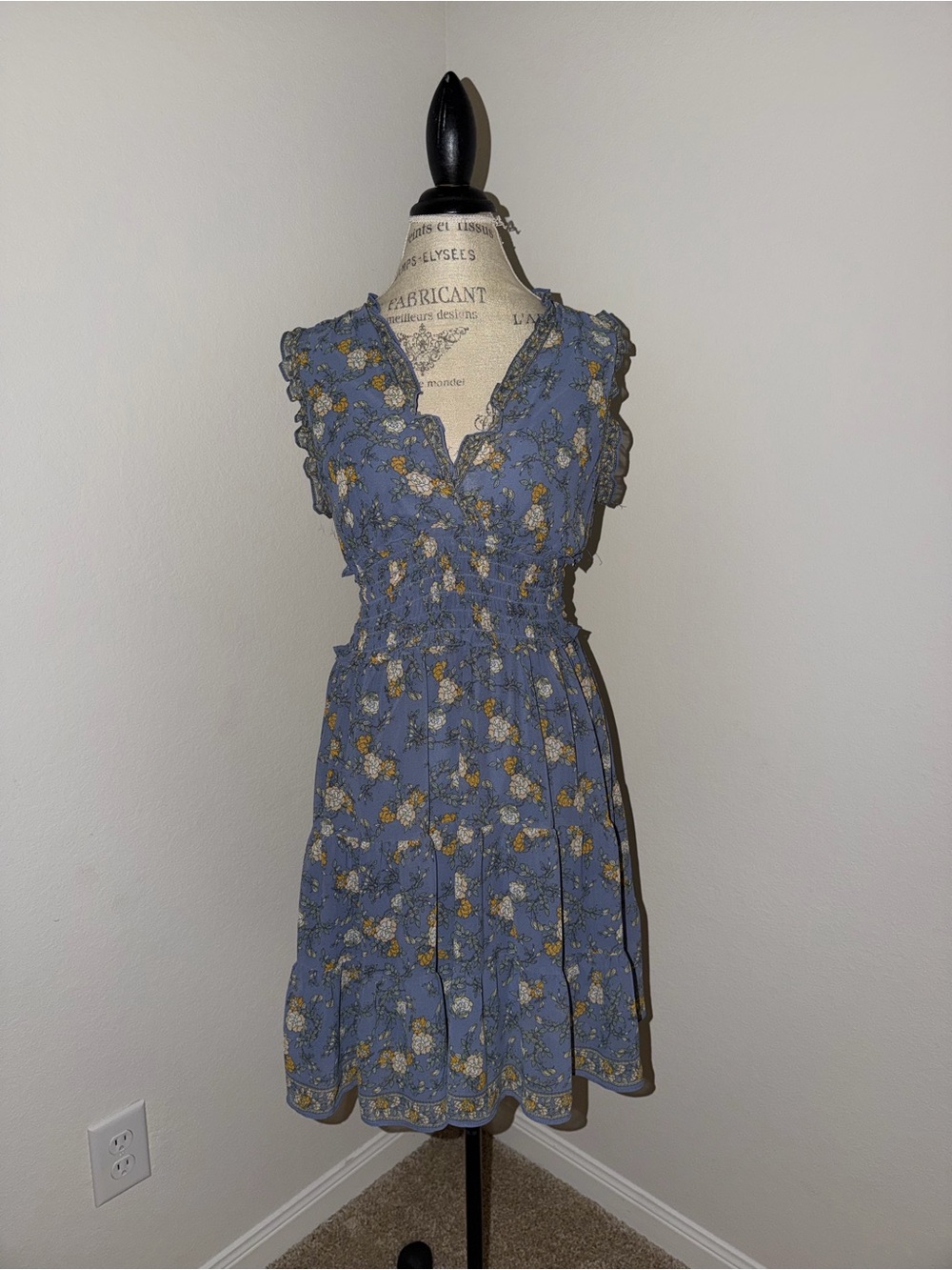 Max Studio Slate Blue Floral Tiered Midi Dress